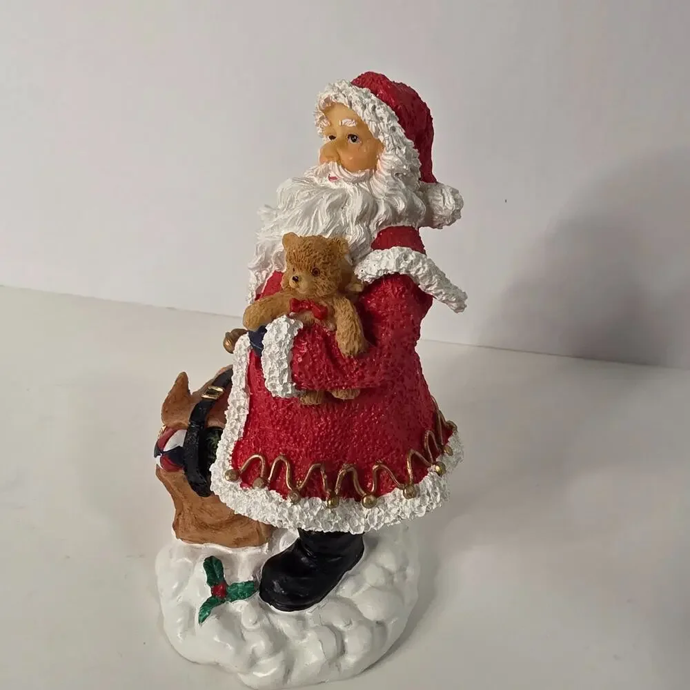 Santa Claus Teddy Bear Toy Sack Resin Christmas Figurine 6in Holiday Decor